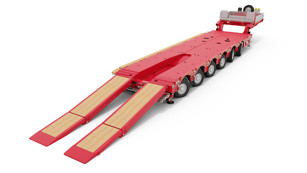 The 6 axle MultiMAX PA X low loader extendable with ramps pendle axles and excavator trough 3