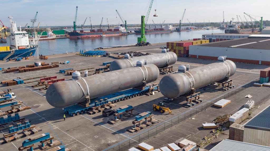 discharged bullets installed onto stools on the quayside at antwerp port belgium