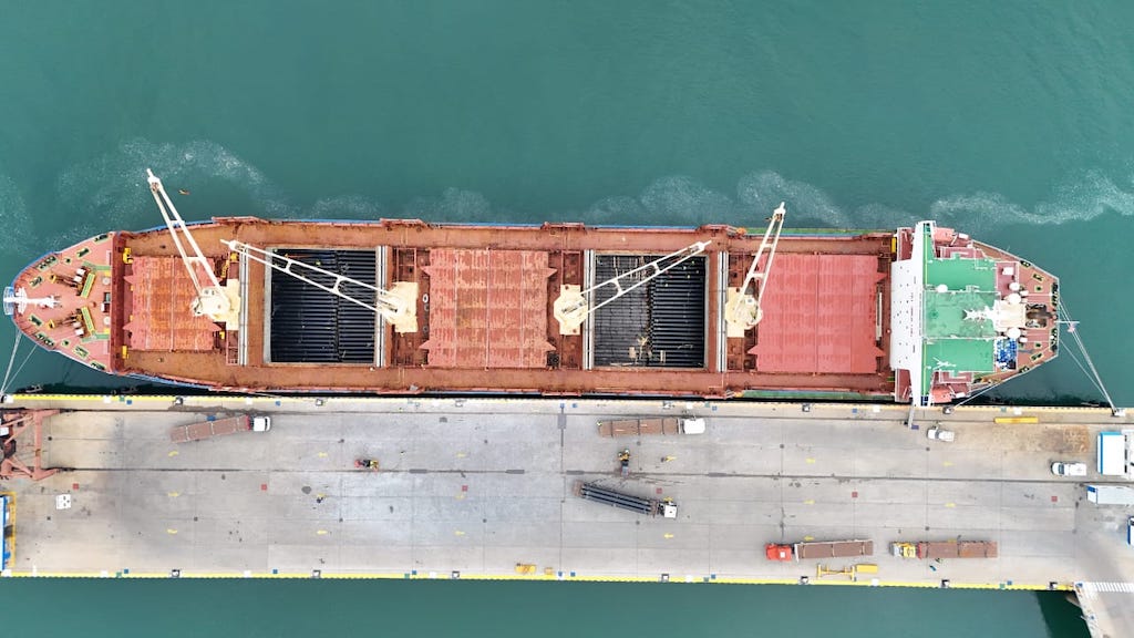 aerial view of the loaded cargo holds and trucks 2